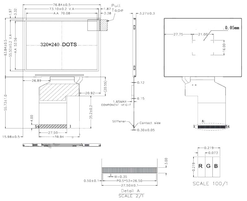 دیتا شیت نمایشگر 3.5 اینچ |3.5 inch display data sheet